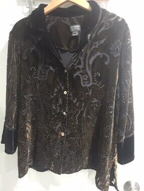 Citron Brown Velvet Embellished Button-Down Shirt